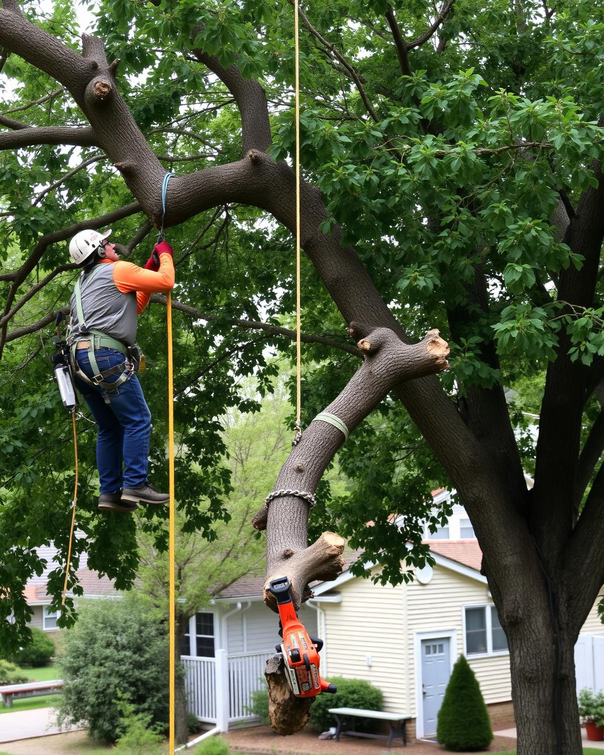 Climber Rigging a Heavy Limb — Austin, TX